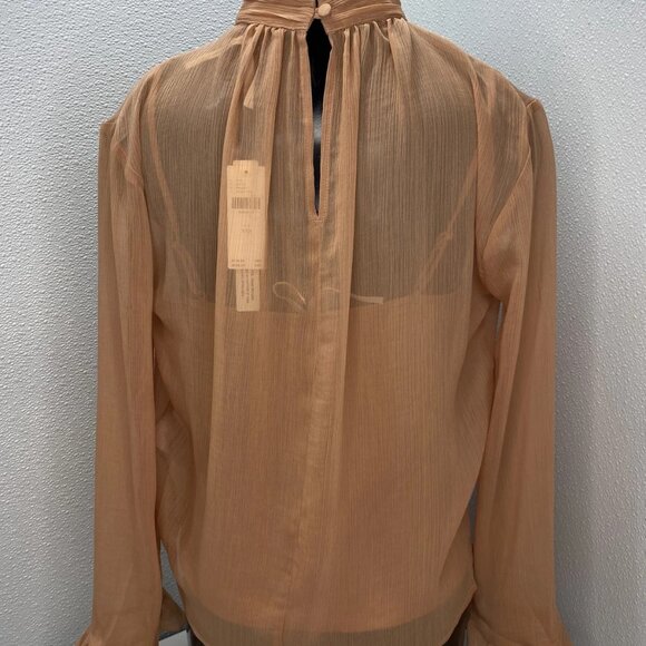 NEW ANTHROPOLOGY Women’s High-Neck Sheer Long-Sleeve Blouse – Rose Pink – Size L - Picture 10 of 13